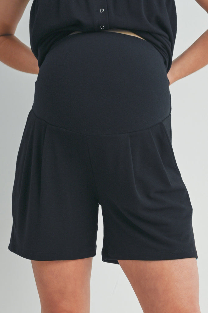 Black Half Button Tank and Shorts Maternity Lounge Set Shorts Close Up