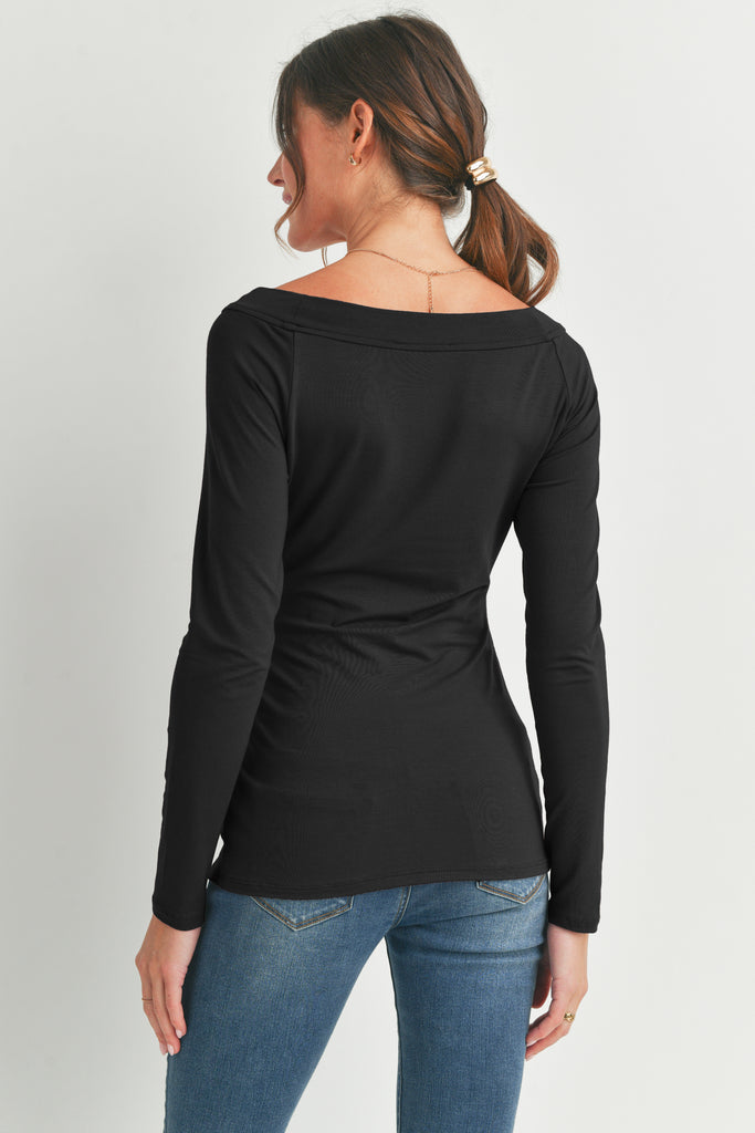 Black Jersey Boat Neck Maternity Top Back