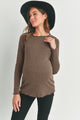 Brown Ribbed Merrow Lettuce Edge Maternity Top Front