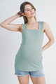 Sage Ruffle Strap Ribbed Maternity Tank Top Front View