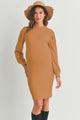 Rust Puff Sleeve Ribbed Maternity Dress Front