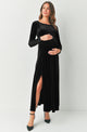 Velvet Round Neck Side Slit Maternity Dress