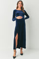 Velvet Round Neck Side Slit Maternity Dress