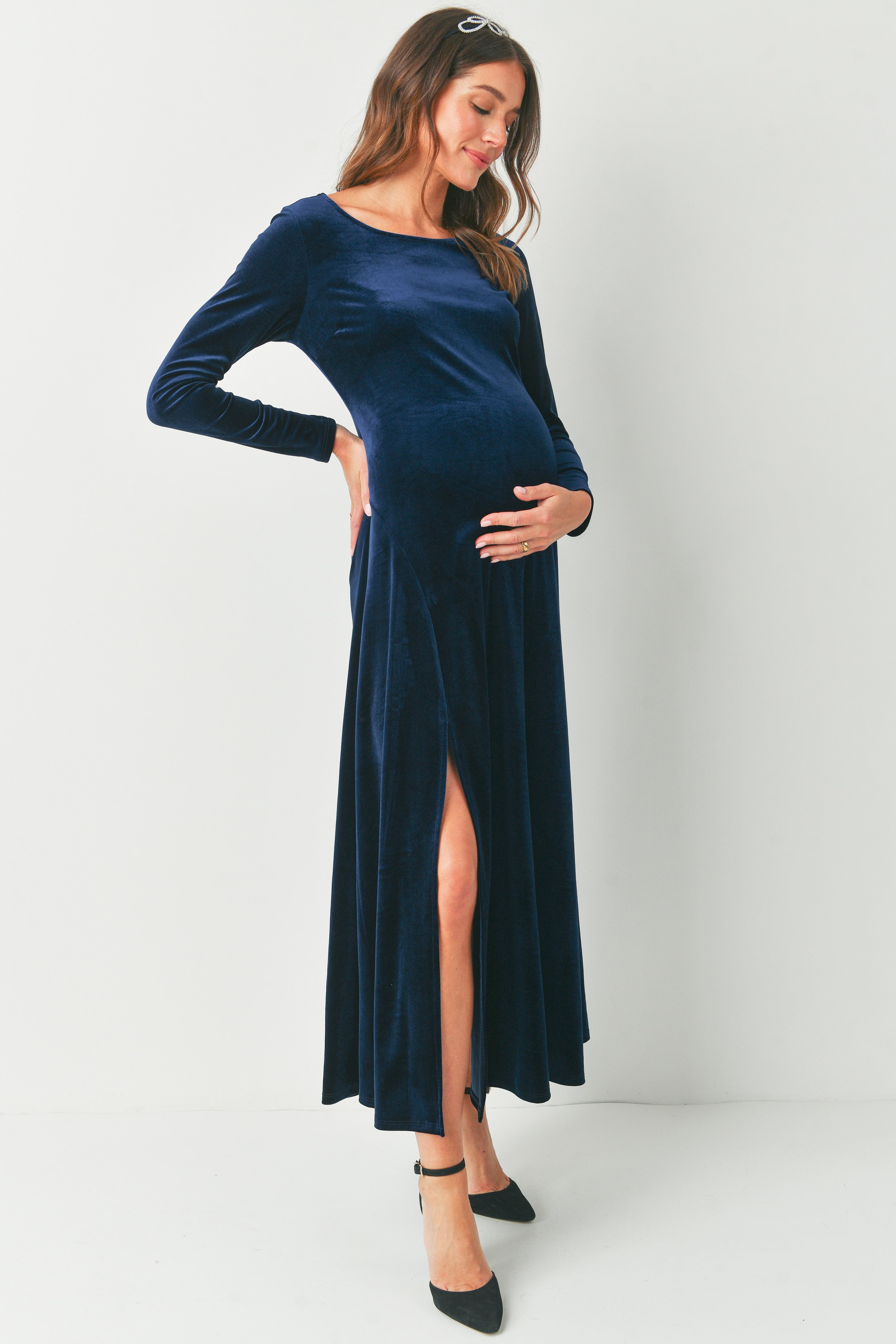 blue velvet maternity dress Royal Blue Velvet Maternity Dress Large
