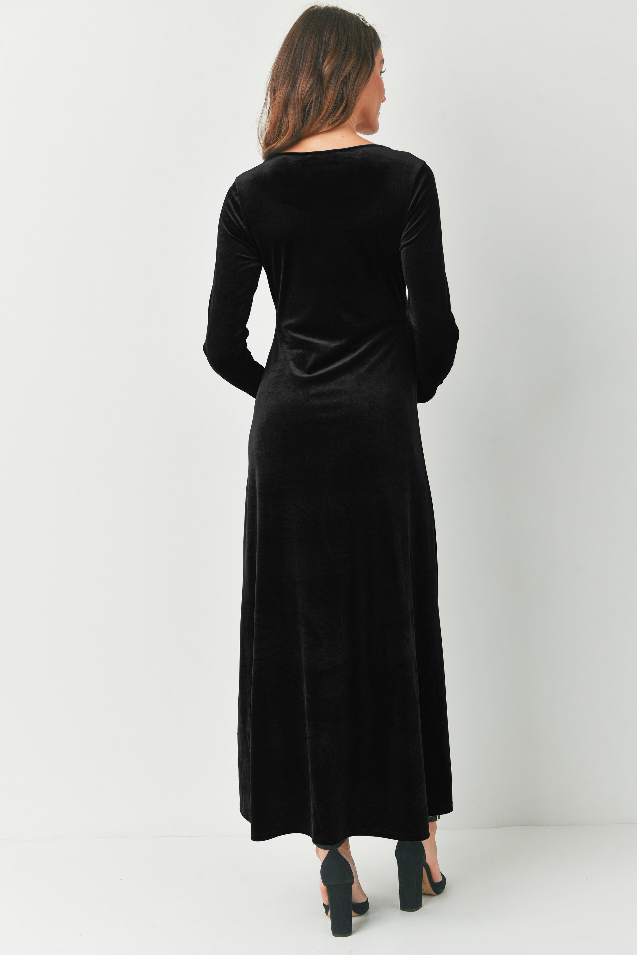 Velvet Round Neck Side Slit Maternity Dress NAVY / LARGE
