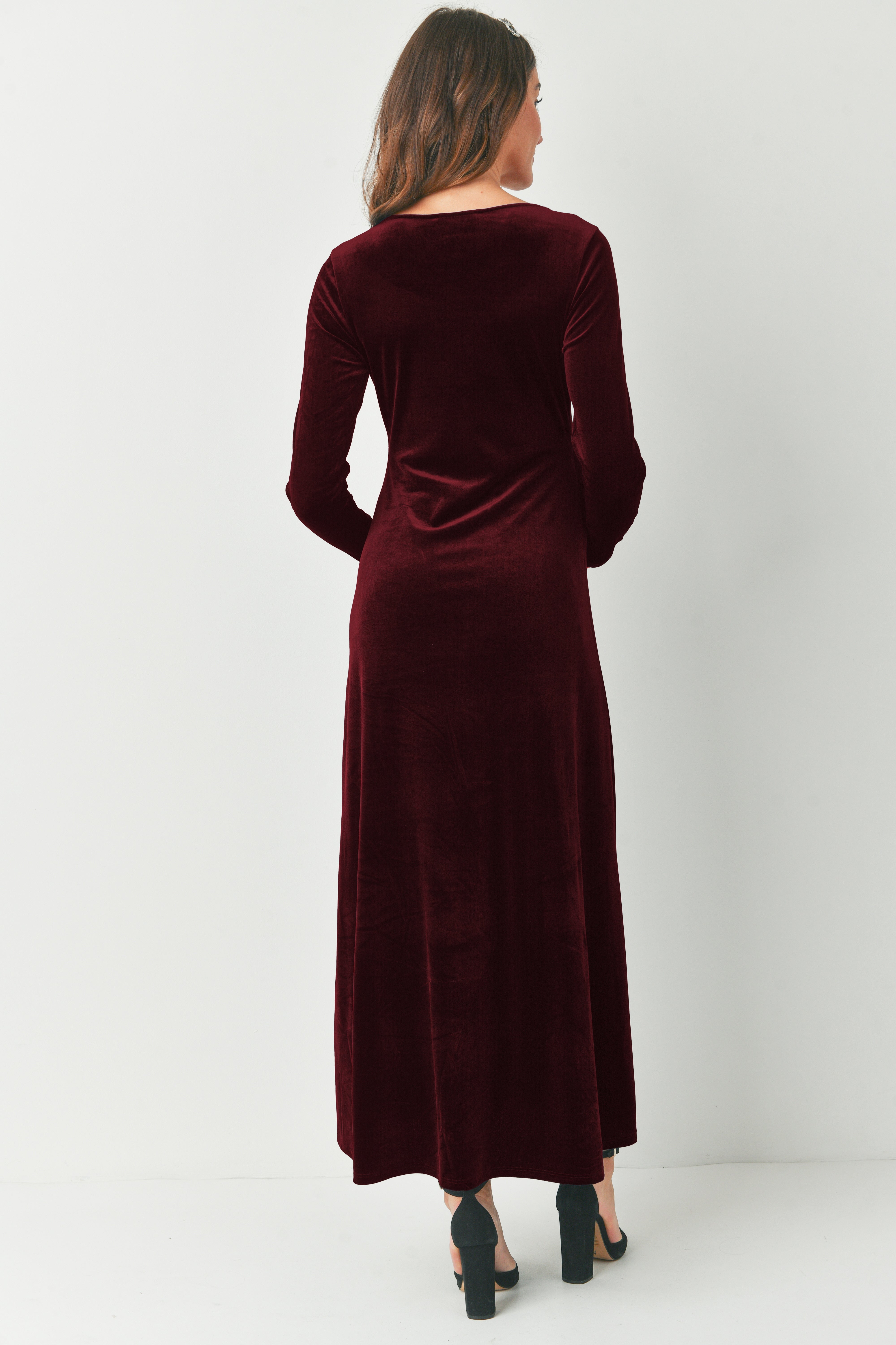 Velvet Round Neck Side Slit Maternity Dress NAVY / LARGE Velvet Round Neck Side Slit Maternity Dress NAVY / LARGE