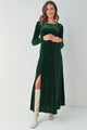 Velvet Round Neck Side Slit Maternity Dress