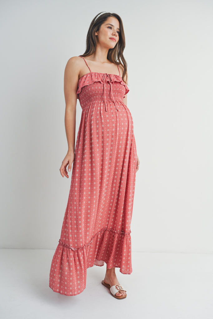 Masala Floral Sleeveless Smocked Maternity Maxi Dress Side View