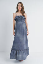 Navy Floral Sleeveless Smocked Maternity Maxi Dress Front View