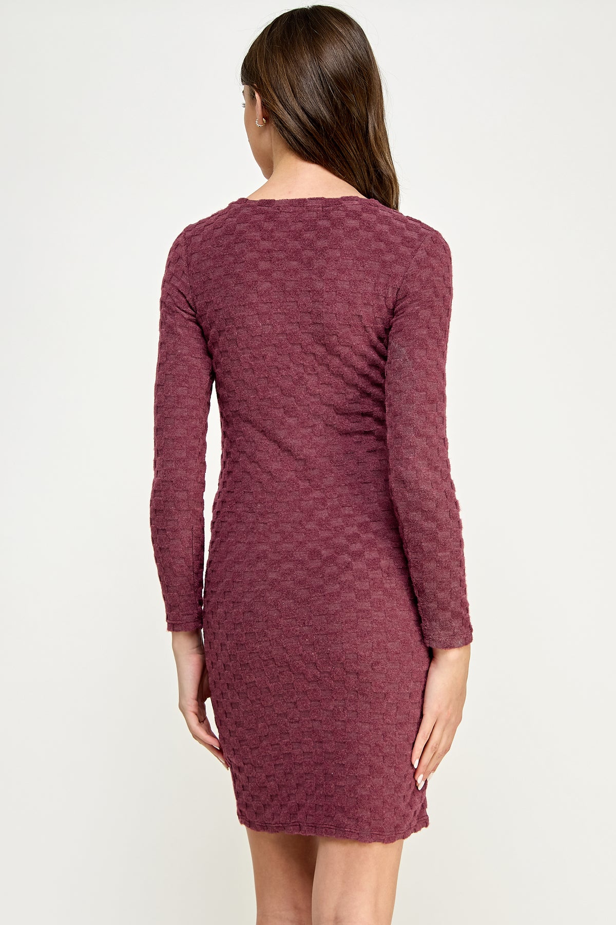 Red Plum Knit Long Sleeve Maternity Midi Dress Back