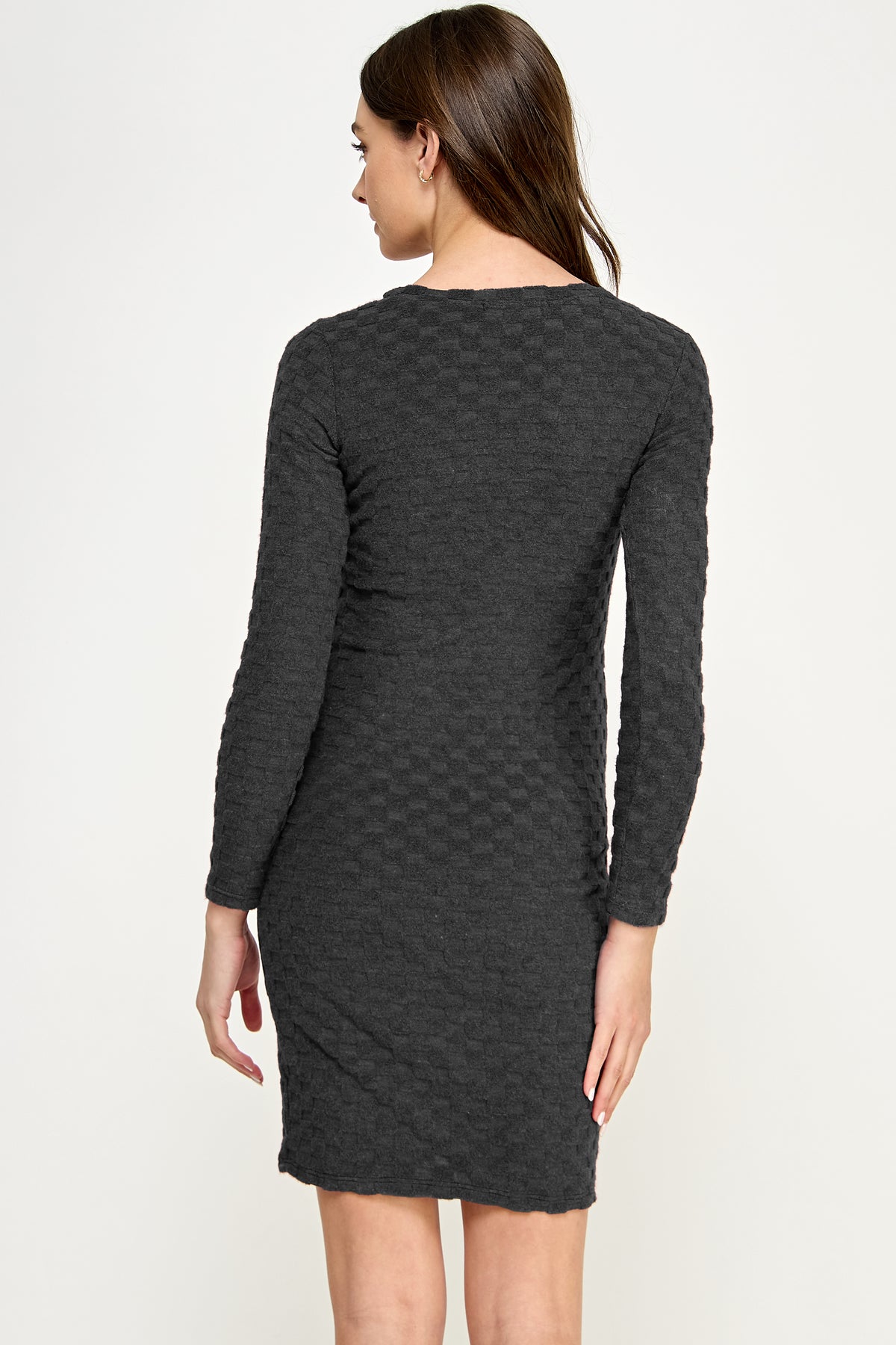Black Knit Long Sleeve Maternity Midi Dress Back