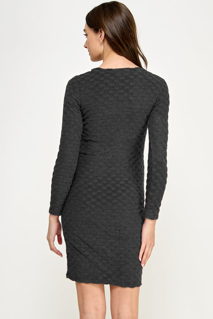 Black Knit Long Sleeve Maternity Midi Dress Back