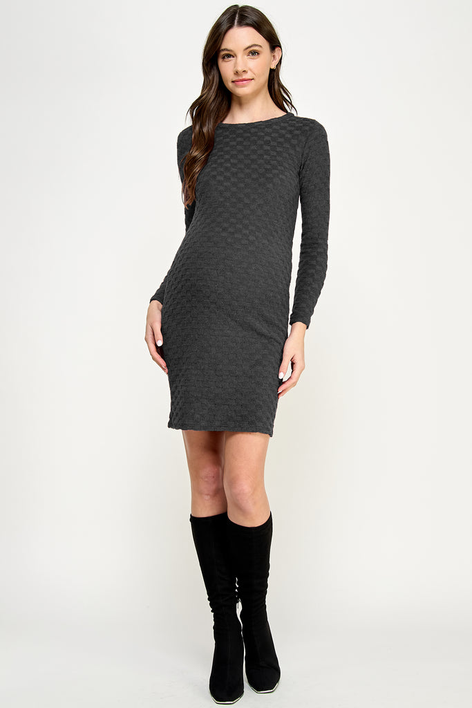 Black Knit Long Sleeve Maternity Midi Dress Full Body