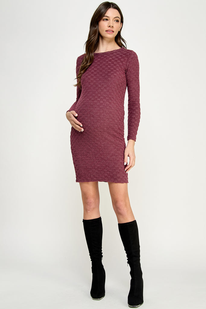 Red Plum Knit Long Sleeve Maternity Midi Dress Full Body