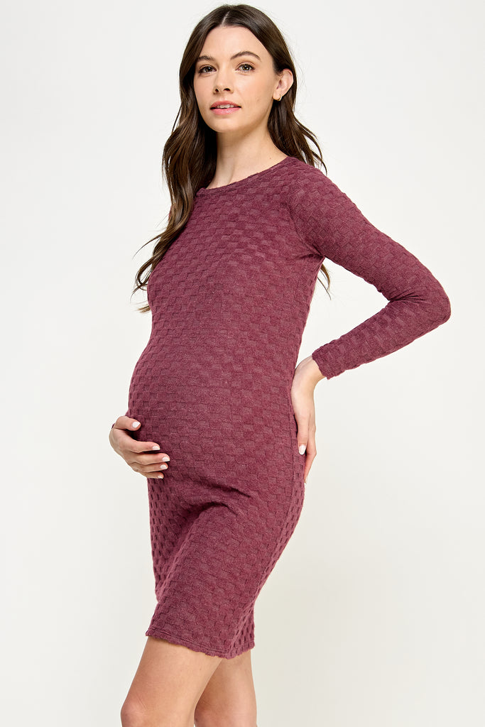 Red Plum Knit Long Sleeve Maternity Midi Dress Side