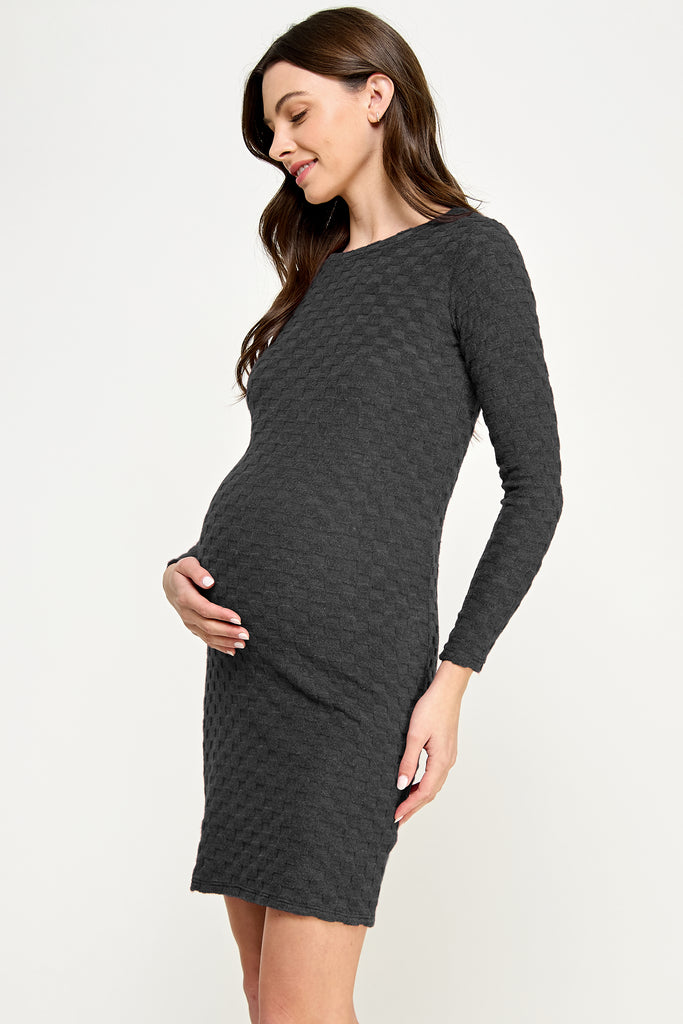 Black Knit Long Sleeve Maternity Midi Dress Side