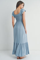 Off Shoulder Smocked Short Sleeve Maternity Maxi Dress Back View