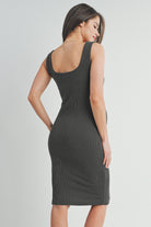 Charcoal Ribbed Fitted Square Neck Maternity Tank Dress Back View