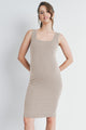 Oatmeal Ribbed Fitted Square Neck Maternity Tank Dress Front View