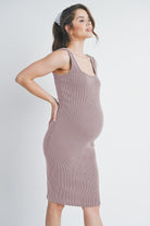 Mauve Ribbed Fitted Square Neck Maternity Tank Dress Side View