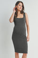 Charcoal Ribbed Fitted Square Neck Maternity Tank Dress Front View