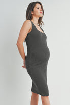 Charcoal Ribbed Fitted Square Neck Maternity Tank Dress Side View