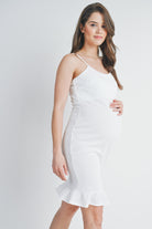 Ivory Spaghetti Strap Ruffle Hem Maternity Dress Side View