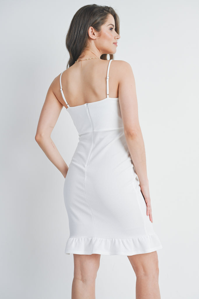 Ivory Spaghetti Strap Ruffle Hem Maternity Dress Back View