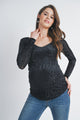 Double Layer V Neck Velvet Animal Print Maternity Mesh Top