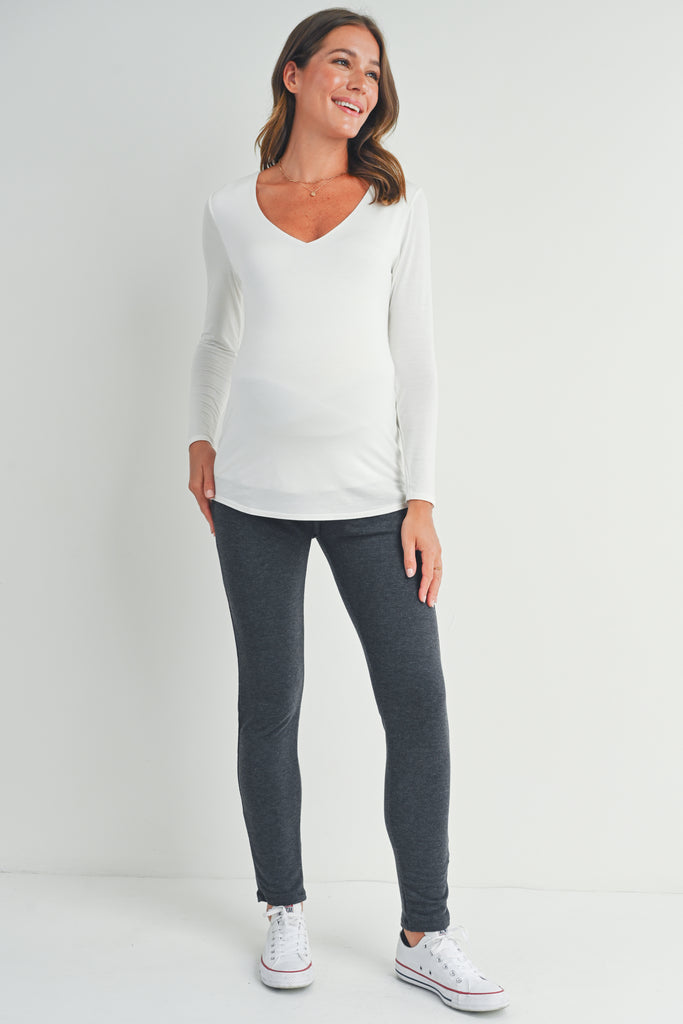 Ivory Deep V Neck Rayon Modal Maternity Top Full Body