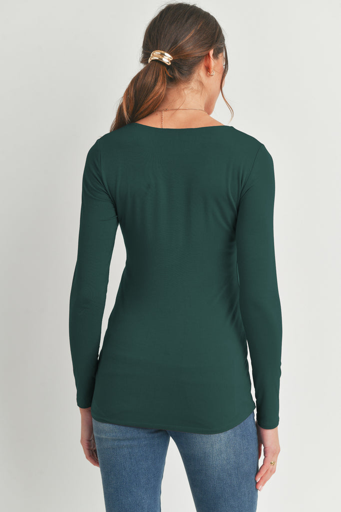 Hunter Green Deep V Neck Rayon Modal Maternity Top Back