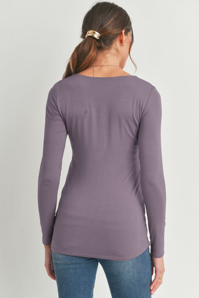 Mauve Deep V Neck Rayon Modal Maternity Top Back