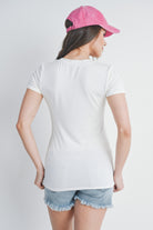Ivory Basic V Neck Short Sleeve Maternity Top Back View