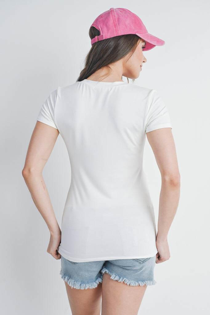 Ivory Basic V Neck Short Sleeve Maternity Top Back View