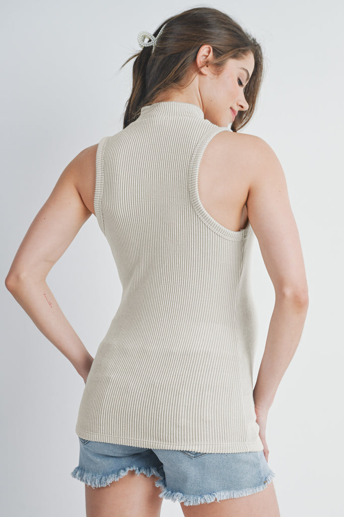 Cream Ribbed Mock Neck Maternity Tank Top Back View