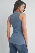 Denim Ribbed Mock Neck Maternity Tank Top Back View