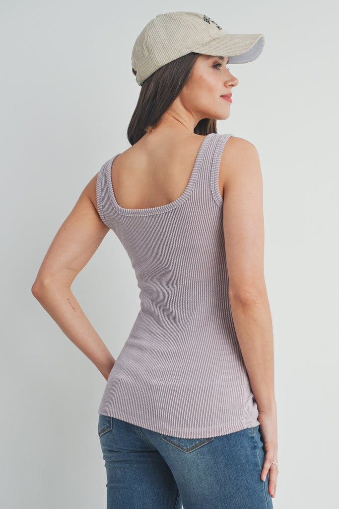 Dusty Pink Ribbed Square Neck Maternity Tank Top Back View