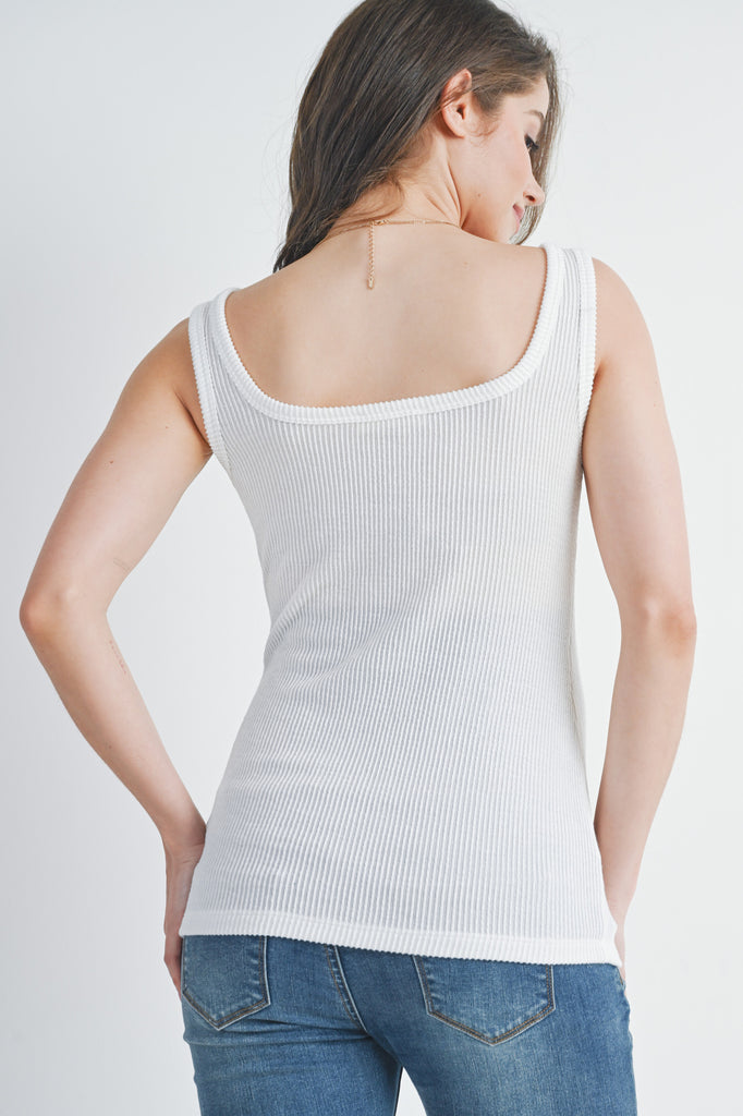 White Ribbed Square Neck Maternity Tank Top Back View