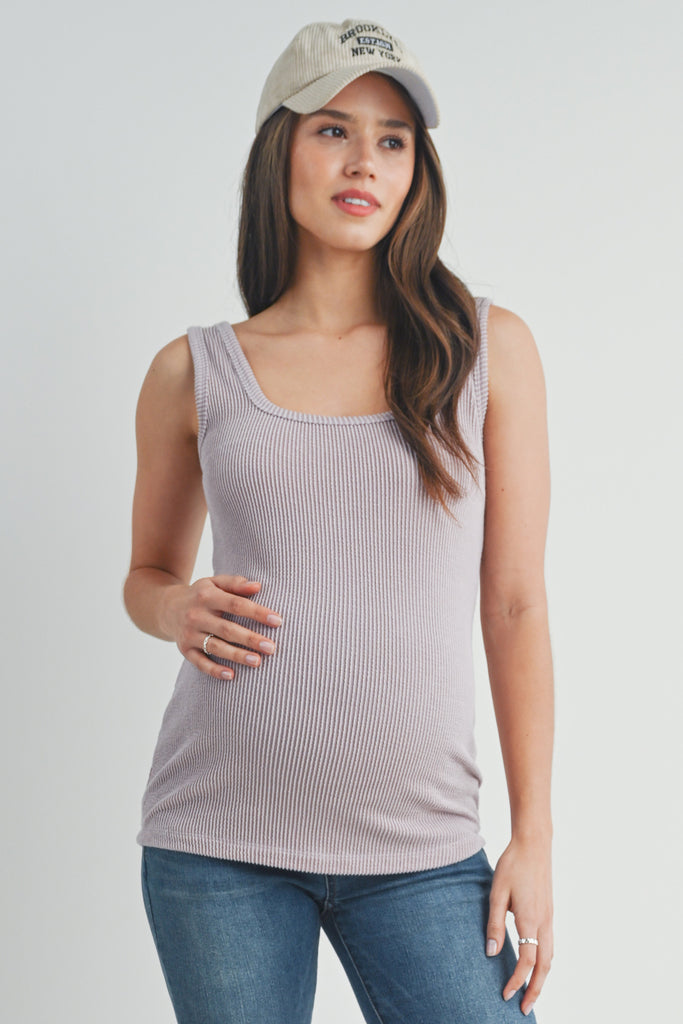 Dusty Pink Ribbed Square Neck Maternity Tank Top Front View