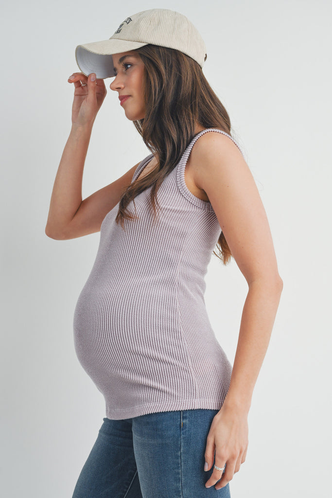 Dusty Pink Ribbed Square Neck Maternity Tank Top Side View