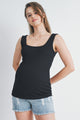 Black Ribbed Square Neck Maternity Tank Top Front View