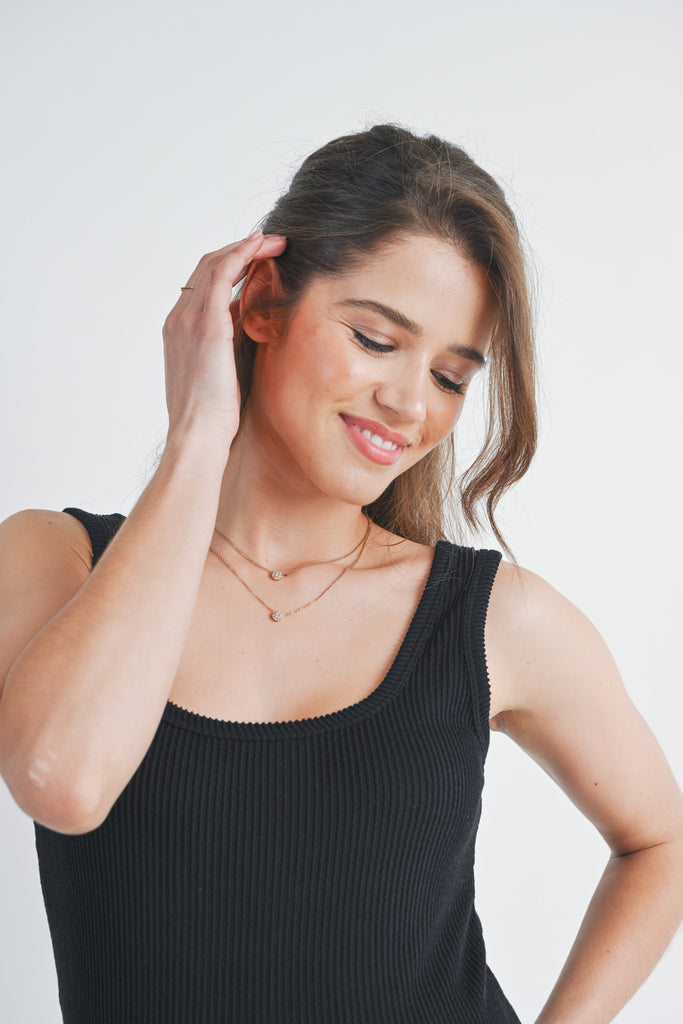 Black Ribbed Square Neck Maternity Tank Top Close up