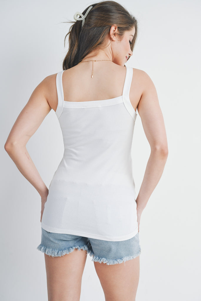 Off White Ribbed Basic Maternity Tank Top Back View