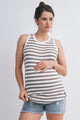 Mocha/White Striped Round Neck Maternity Tank Top Front View