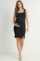 Black Square Neck Sleeveless Maternity Dress  Full Body
