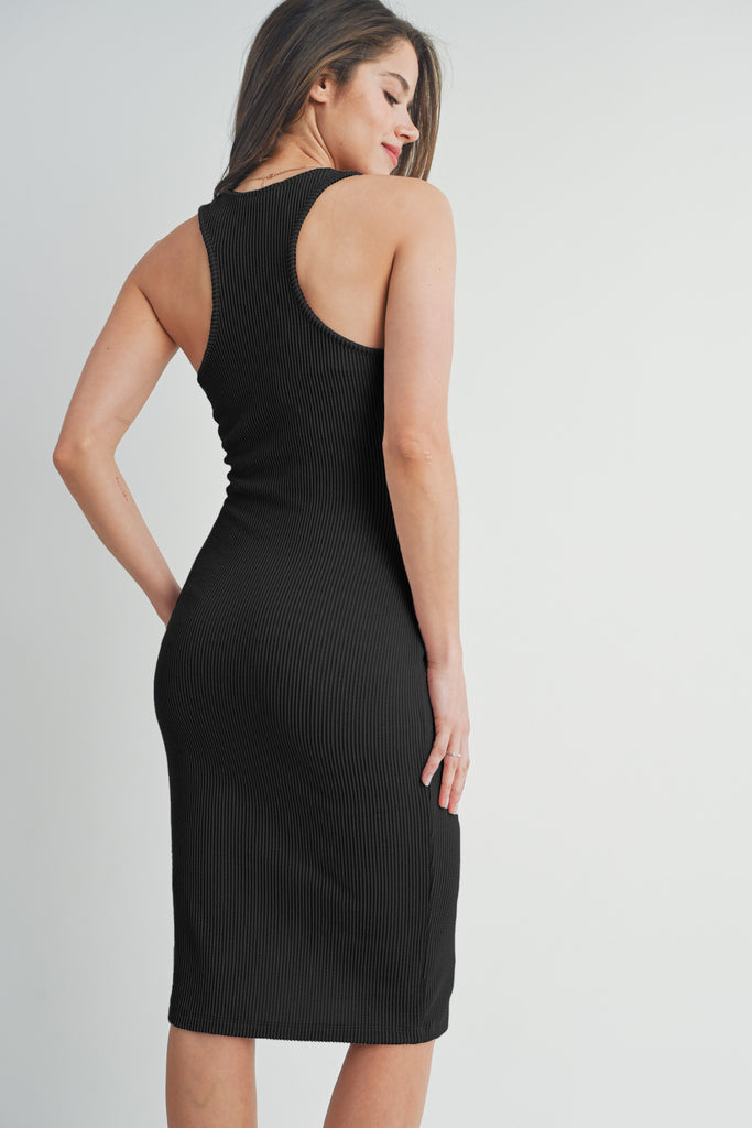 Black Scoop Neck Ribbed Bodycon Maternity Dress Back View