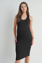 Black Scoop Neck Ribbed Bodycon Maternity Dress Front View