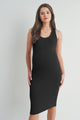 Black Scoop Neck Ribbed Bodycon Maternity Dress Front View
