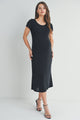 Black Short Sleeve Double Side Slit Maternity Midi Dress Front View
