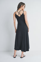 Black Hi-Lo V Neck Sleeveless Maternity Midi Dress Back View